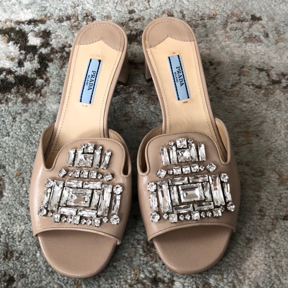 Prada Nude Jeweled Slide Sandals - Picture 2 of 8